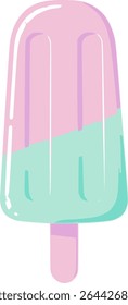 Illustration of a popsicle with pink and mint green halves