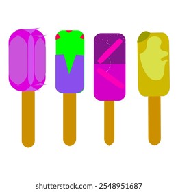 Illustration of popsicle sticks, a colorful Christmas ice cream.