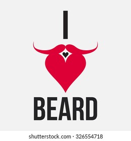 Illustration to popularize beard - beard shaping heart with text: I "love" beard