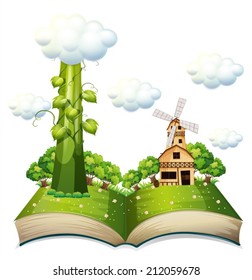 Illustration of a popup book with beanstalk
