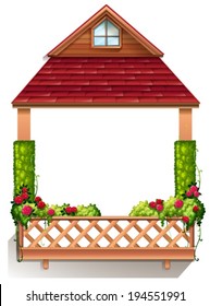 Illustration of a porch with flowering plants on a white background