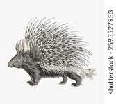 Illustration of a porcupine with detailed quills. The porcupine