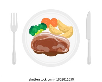 Illustration of pork steak on a plate.