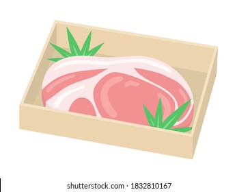 Illustration of pork in a wooden box.