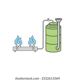 ilustração da unidade de produção de biogás doméstico portátil.