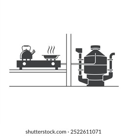 ilustração da unidade de produção de biogás doméstico portátil.