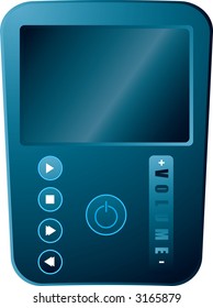 An illustration of a portable music player in silvery blue