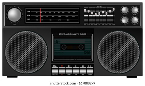 Illustration of Portable Retro Stereo Audio Cassette Player / Recorder