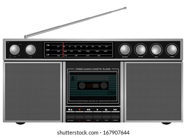 Illustration of Portable Retro Stereo Audio Cassette Player / Recorder