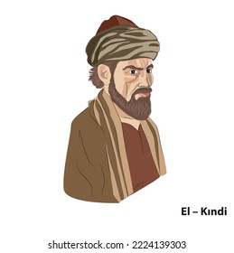 An illustration portrait of Al-Kindi the father of arab philosophy. He was an astronomer, astrologer, mathematician, and scientist.