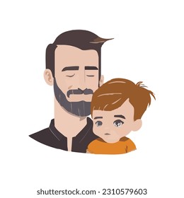 Illustration of portrait of father and his little boy. Happy Father's day.