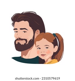 Illustration of portrait of father and his little girl. Happy Father's day.