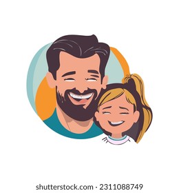 Illustration of portrait of father and his little girl. Happy Father's day.