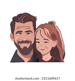 Illustration of portrait of father and his little girl. Happy Father's day.