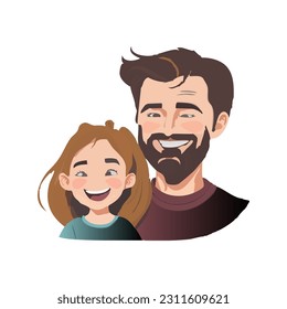 Illustration of portrait of father and his little girl. Happy Father's day.