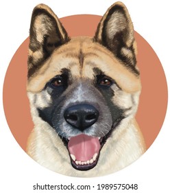 Illustration of portrait of a german shepherd dog with red circle and white background 