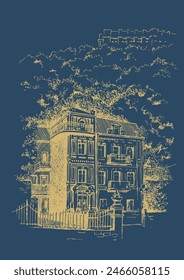 Illustration of a portrait . Kyiv. Built in 1909. Pen sketch converted into vector form.
