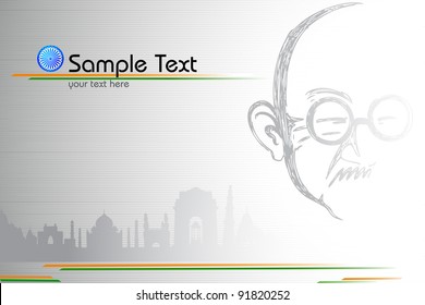 illustration of portrait of Mahatma Gandhi on Indian monument tricolor background