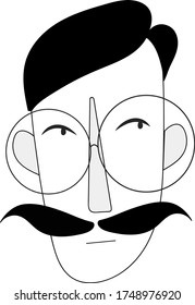 Illustration portrait man with black mustache and eyeglasses