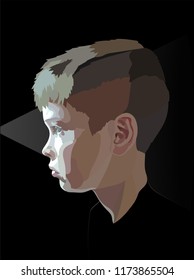 Illustration of a portrait of a teenager boy full of art technique on a black background. Detailed rubbing with detailed facial anotomy and sternocohee performed in vector.