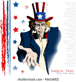 illustration of portrait of Uncle Sam on american flag background