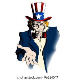 illustration of portrait of Uncle Sam on white background