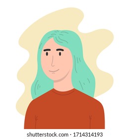 Illustration of a portrait of a woman in flat style. Design element for poster, card, banner, flyer. Vector illustration