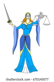 the illustration with portrait of woman - the justice.
