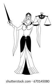 the illustration with portrait of woman - the justice.
