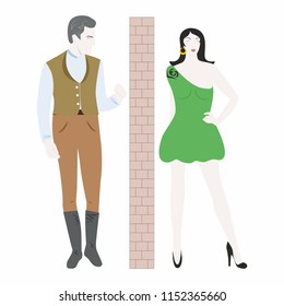 Illustration with portraits of people - men and women in a quarrel.
