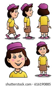 illustration of a pose of girl with hat on isolated white background