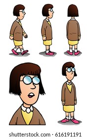 illustration of a pose of nerdy girl on isolated white background