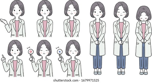 Illustration pose set of female doctor drawn in vector