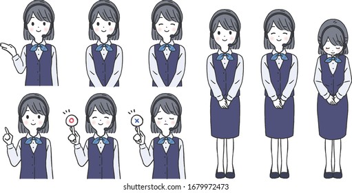 Illustration pose set of woman working at call center