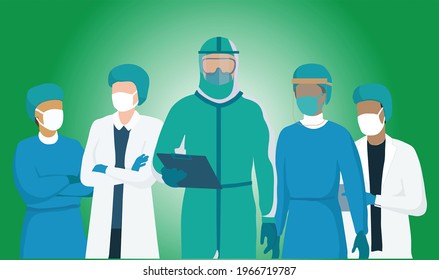 Illustration poses of health workers dealing with corona virus. World health hero. Doctors, nurses, pharmacies and hospital staff