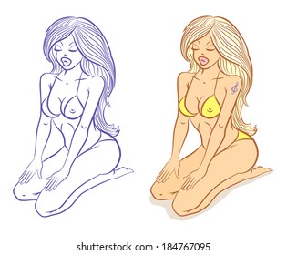 Illustration of posing girl model 