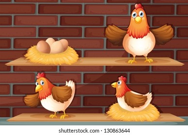 Illustration of the positions of a hen laying eggs