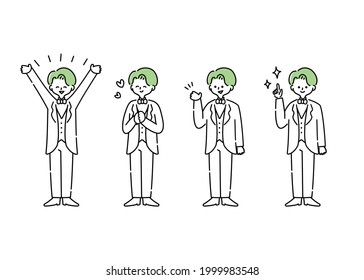 Illustration of positive emotional expression of a man wearing a black tie