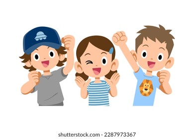 Illustration of positive and energetic children wearing short-sleeved clothes