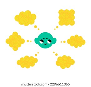 Illustration of positive thinking, affirmations, meditations. Thought Bubbles. Psychotherapy, mental health, self-help, self-care. 