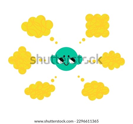 Illustration of positive thinking, affirmations, meditations. Thought Bubbles. Psychotherapy, mental health, self-help, self-care. 