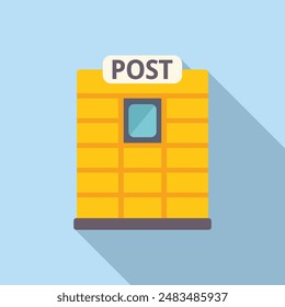 Illustration of a post office building with a long shadow, evoking a sense of efficiency and reliability