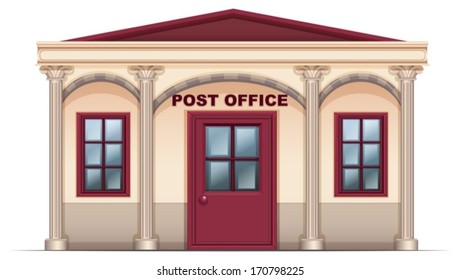 Illustration of a post office on a white background