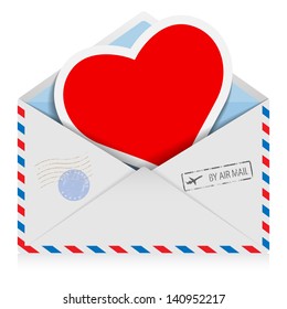 Illustration postal envelope with a heart isolated on a white background. Vector.