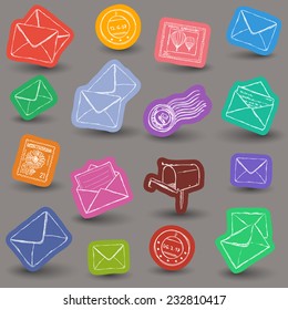Illustration of postal and mailing icons - doodle style