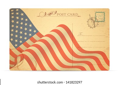 illustration of postcard with American Flag for Independence Day