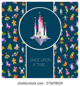 Illustration of postcard with fairy tales flat design magic vector  icons and elements