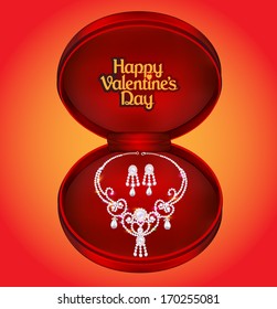 illustration of a postcard on Valentines day with a diamond necklace with pearls