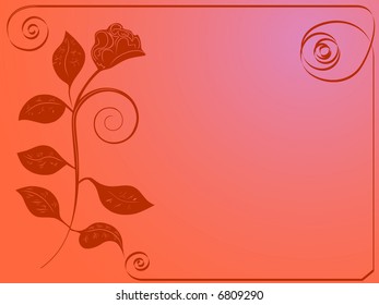 illustration of postcard with painted rose and ribbon
