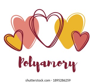 Illustration postcard for polyamorous relationships. Romantic style for Valentine's Day. Cute simple doodle hearts.